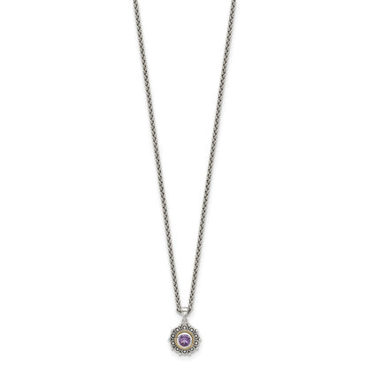 Sterlingsilber mit 14K/silver Bicolor Antikisiert und Amethyst 18 Zoll Halskette