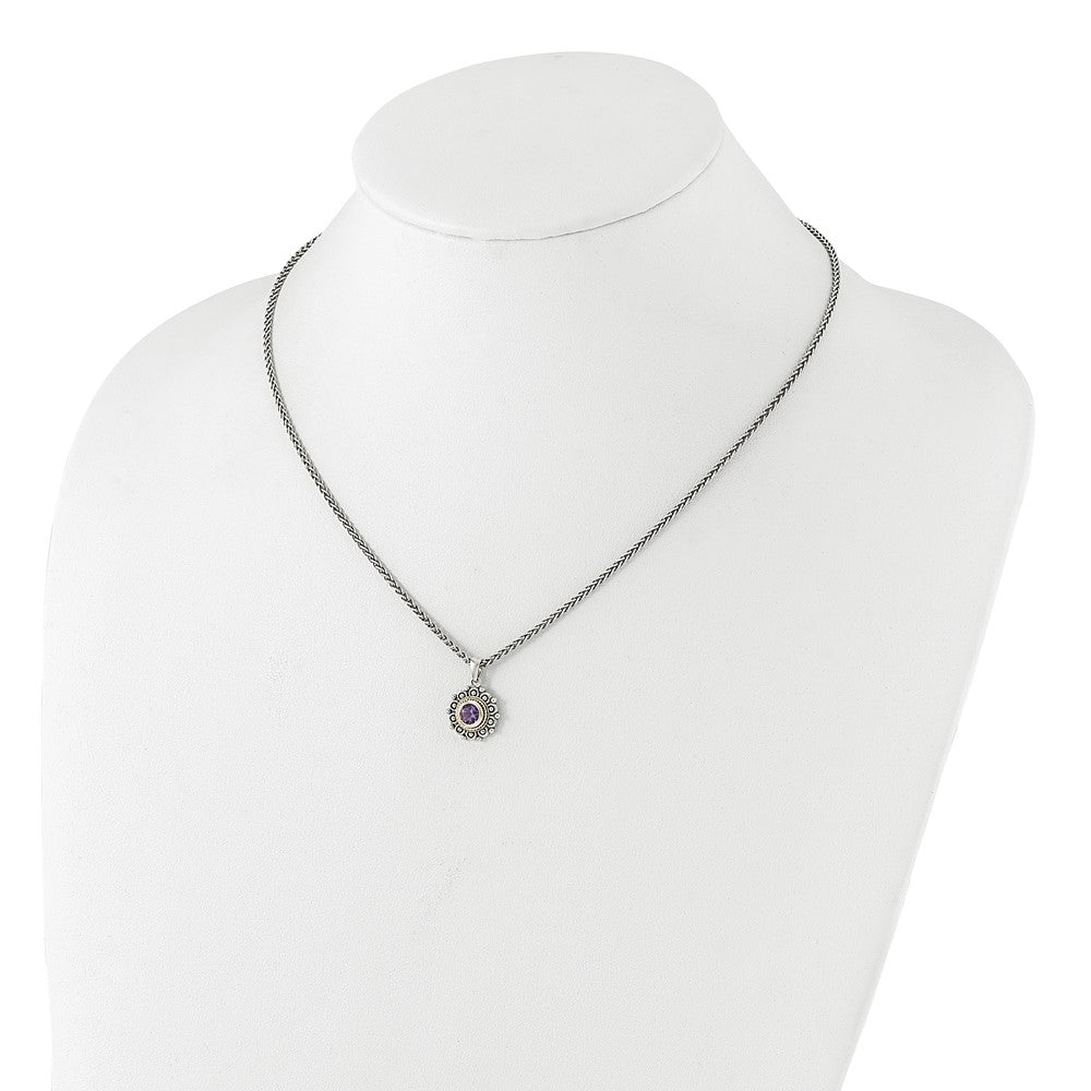 Sterlingsilber mit 14K/silver Bicolor Antikisiert und Amethyst 18 Zoll Halskette