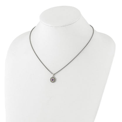 Sterlingsilber mit 14K/silver Bicolor Antikisiert und Amethyst 18 Zoll Halskette