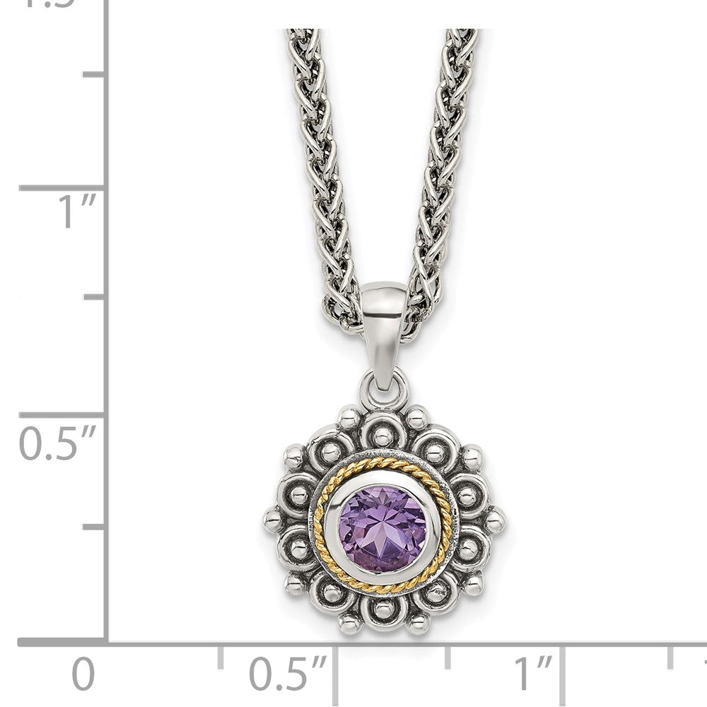 Sterlingsilber mit 14K/silver Bicolor Antikisiert und Amethyst 18 Zoll Halskette