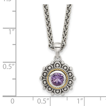 Sterlingsilber mit 14K/silver Bicolor Antikisiert und Amethyst 18 Zoll Halskette