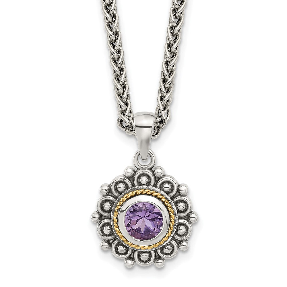 Sterlingsilber mit 14K/silver Bicolor Antikisiert und Amethyst 18 Zoll Halskette
