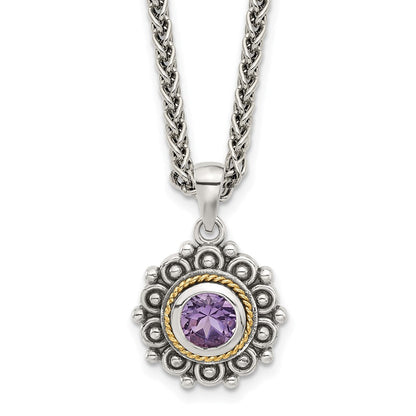 Sterlingsilber mit 14K/silver Bicolor Antikisiert und Amethyst 18 Zoll Halskette