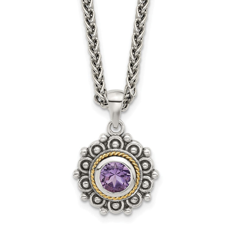 Sterlingsilber mit 14K/silver Bicolor Antikisiert und Amethyst 18 Zoll Halskette