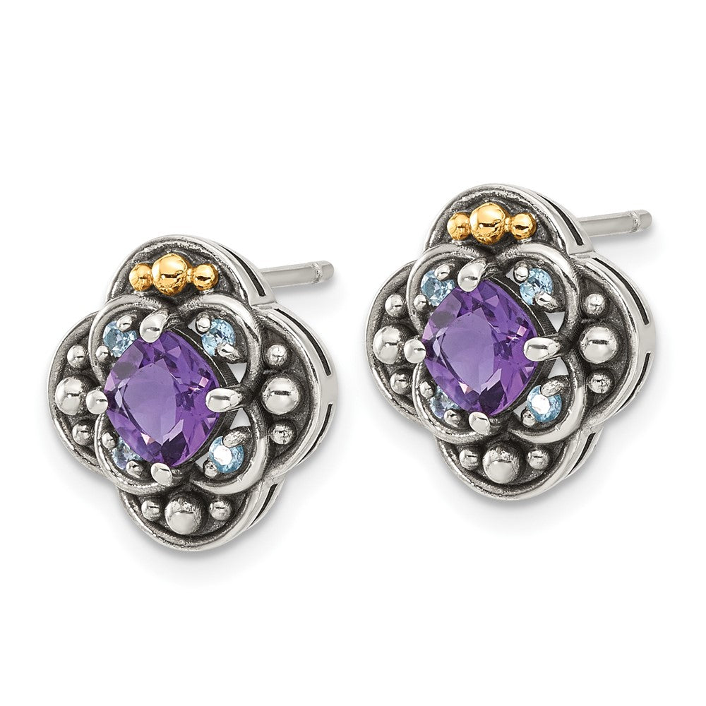 Sterlingsilber mit 14K/silver Bicolor Antikisiert.91 Amethyst/.11swiss Bt Ohrstecker