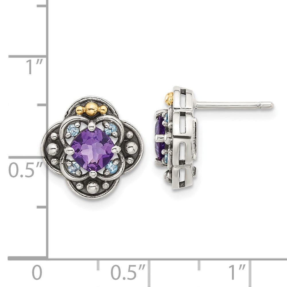 Sterlingsilber mit 14K/silver Bicolor Antikisiert.91 Amethyst/.11swiss Bt Ohrstecker