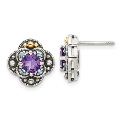 Sterlingsilber mit 14K/silver Bicolor Antikisiert.91 Amethyst/.11swiss Bt Ohrstecker
