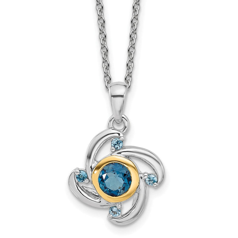 Sterlingsilber Rhod-plat mit 14K/silver Bicolor London/swiss Blautopas 18 Zoll Halskette