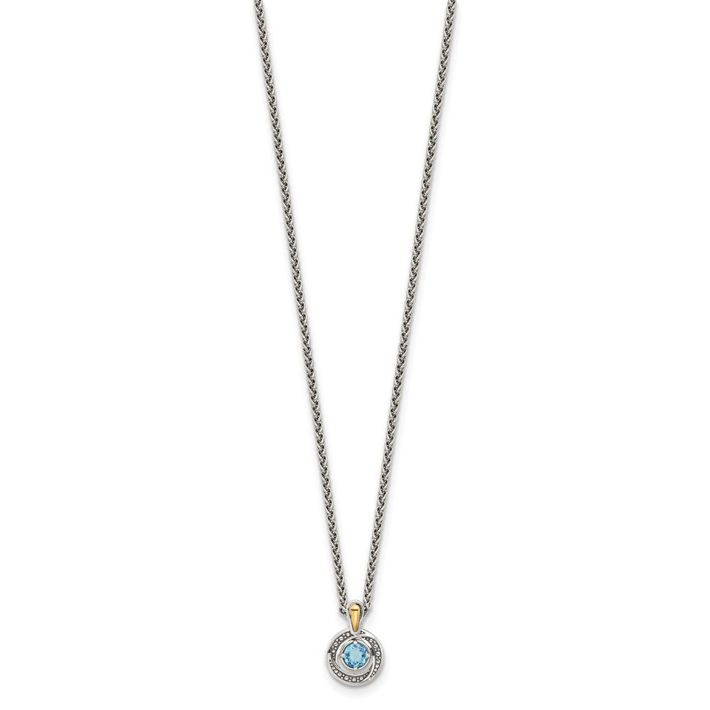 Sterlingsilber mit 14K/silver Bicolor Antikisiert Licht Schweizer Blautopas Halskette