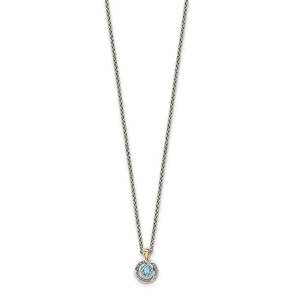 Sterlingsilber mit 14K/silver Bicolor Antikisiert Licht Schweizer Blautopas Halskette
