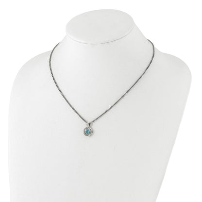 Sterlingsilber mit 14K/silver Bicolor Antikisiert Licht Schweizer Blautopas Halskette
