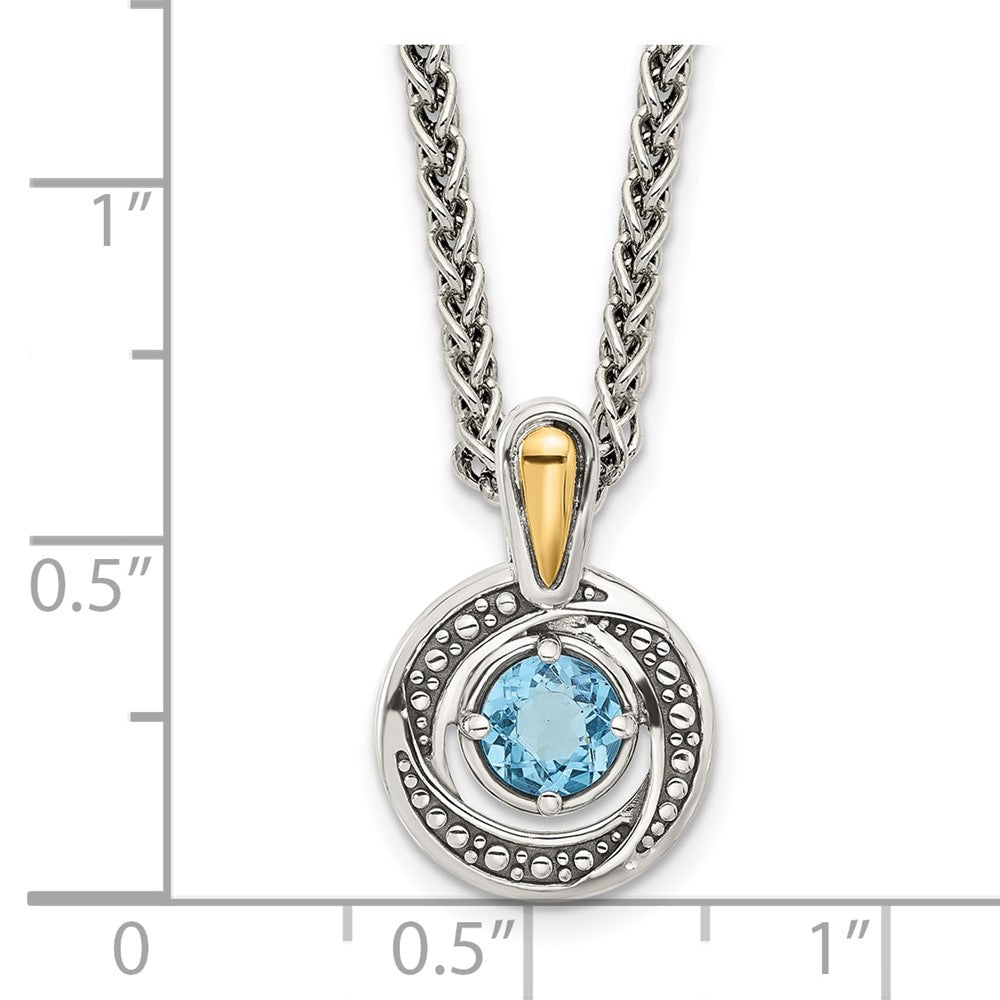 Sterlingsilber mit 14K/silver Bicolor Antikisiert Licht Schweizer Blautopas Halskette