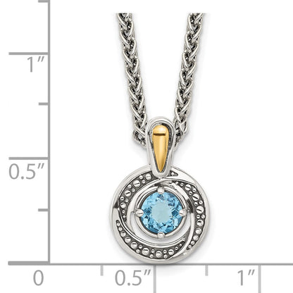 Sterlingsilber mit 14K/silver Bicolor Antikisiert Licht Schweizer Blautopas Halskette