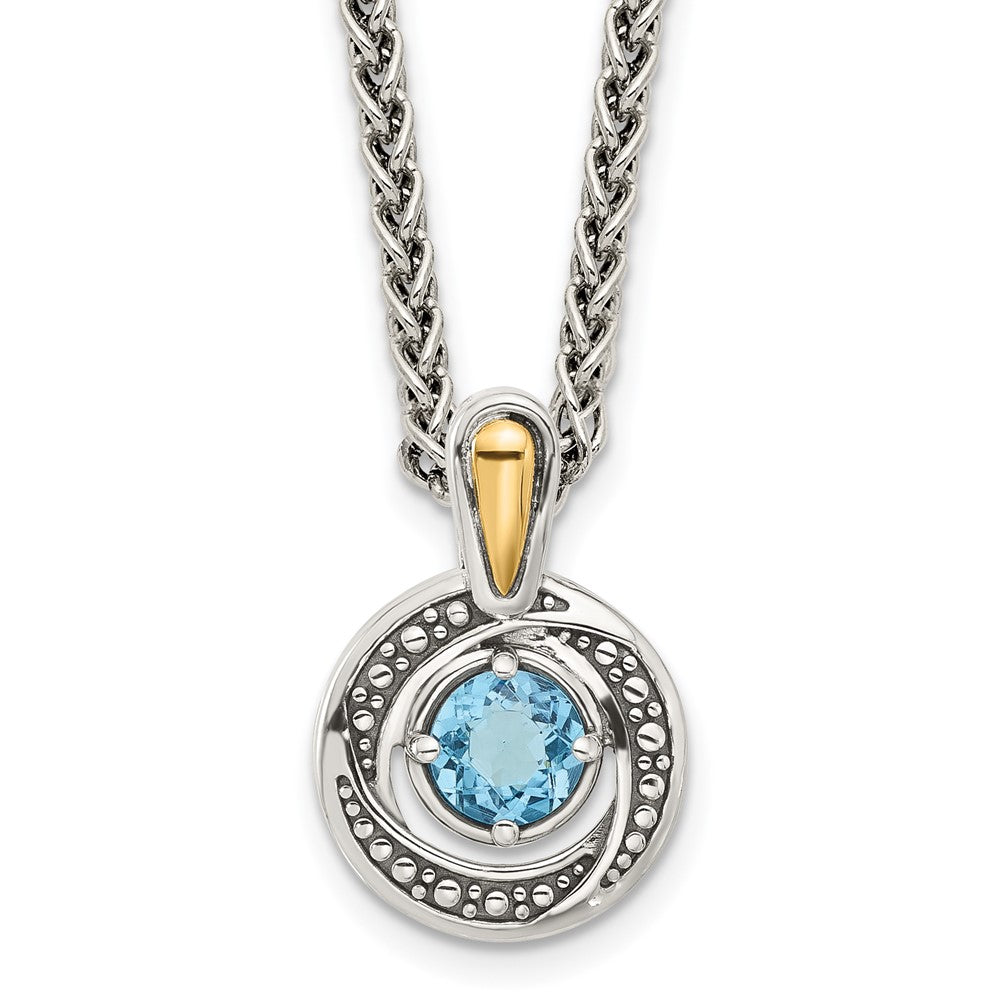 Sterlingsilber mit 14K/silver Bicolor Antikisiert Licht Schweizer Blautopas Halskette