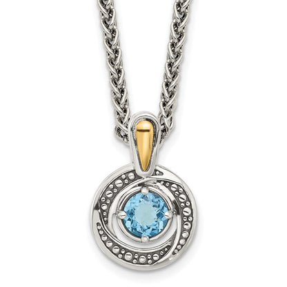 Sterlingsilber mit 14K/silver Bicolor Antikisiert Licht Schweizer Blautopas Halskette