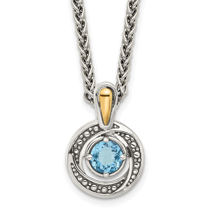 Sterlingsilber mit 14K/silver Bicolor Antikisiert Licht Schweizer Blautopas Halskette