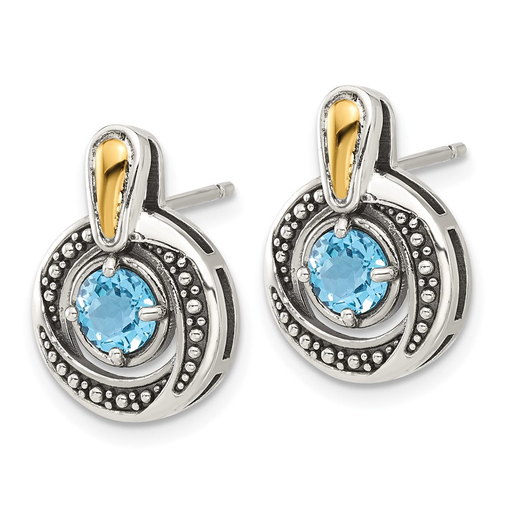 Sterlingsilber mit 14K/silver Bicolor Antikisiert Licht Schweizer Blautopas Ohrstecker