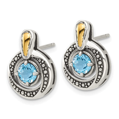 Sterlingsilber mit 14K/silver Bicolor Antikisiert Licht Schweizer Blautopas Ohrstecker