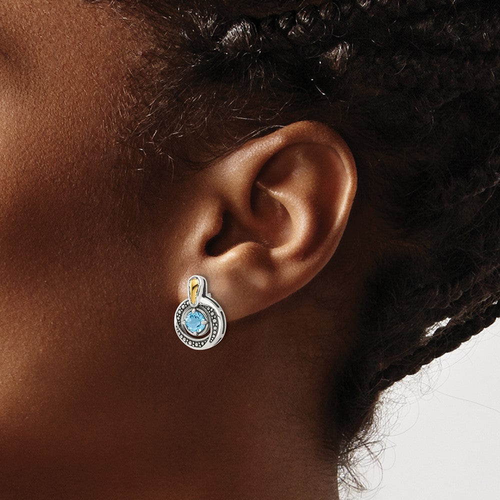 Sterlingsilber mit 14K/silver Bicolor Antikisiert Licht Schweizer Blautopas Ohrstecker