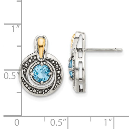 Sterlingsilber mit 14K/silver Bicolor Antikisiert Licht Schweizer Blautopas Ohrstecker