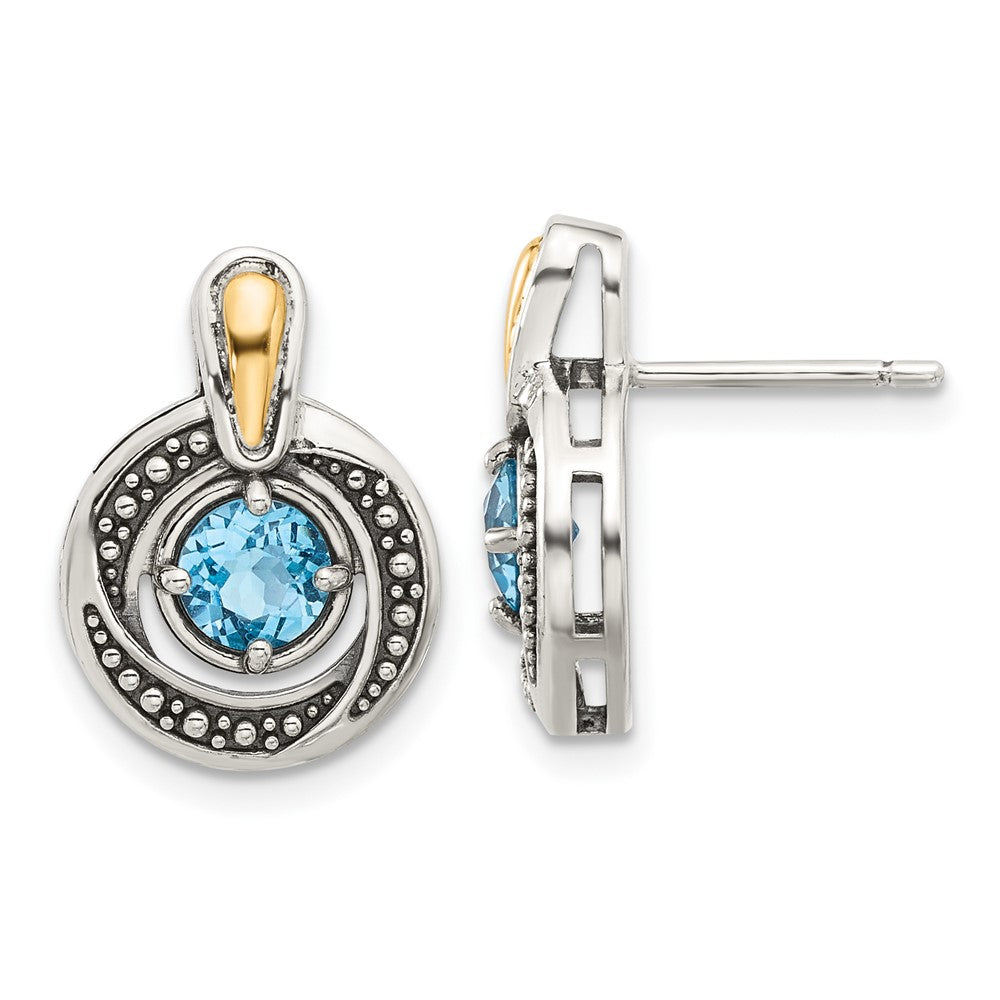 Sterlingsilber mit 14K/silver Bicolor Antikisiert Licht Schweizer Blautopas Ohrstecker