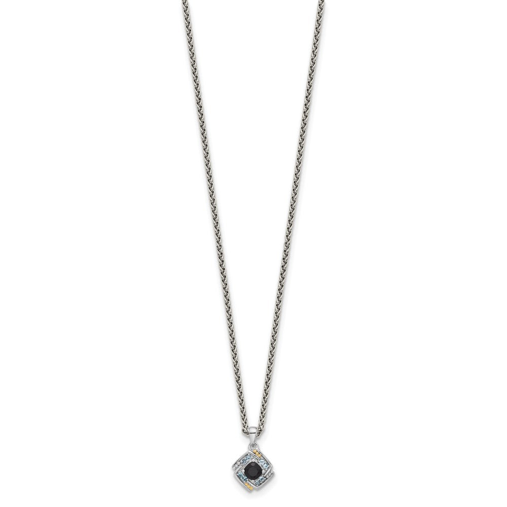 Sterlingsilber Rhodiniert-pl mit 14K/silver Bicolor.49 Onyx Und.16 Schweizer Blautopas Halskette