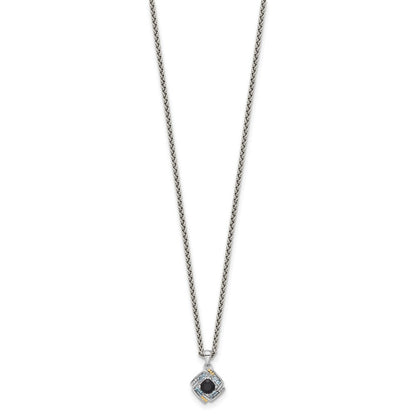 Sterlingsilber Rhodiniert-pl mit 14K/silver Bicolor.49 Onyx Und.16 Schweizer Blautopas Halskette