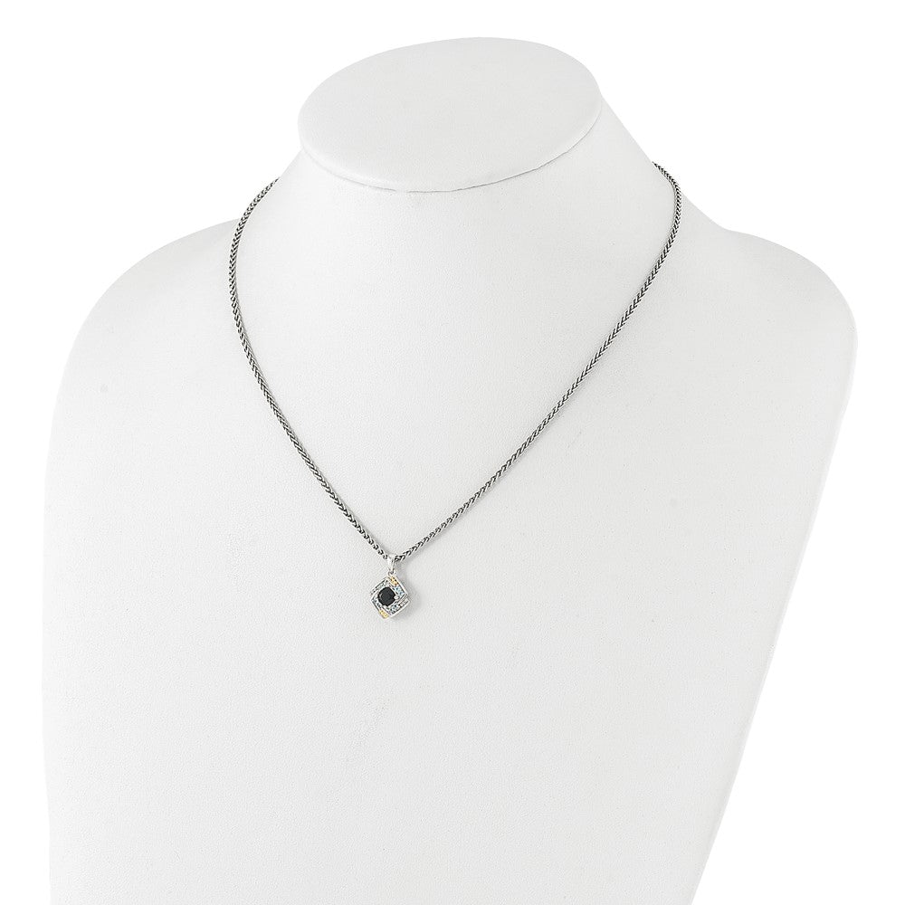 Sterlingsilber Rhodiniert-pl mit 14K/silver Bicolor.49 Onyx Und.16 Schweizer Blautopas Halskette