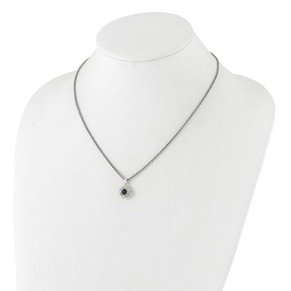 Sterlingsilber Rhodiniert-pl mit 14K/silver Bicolor.49 Onyx Und.16 Schweizer Blautopas Halskette