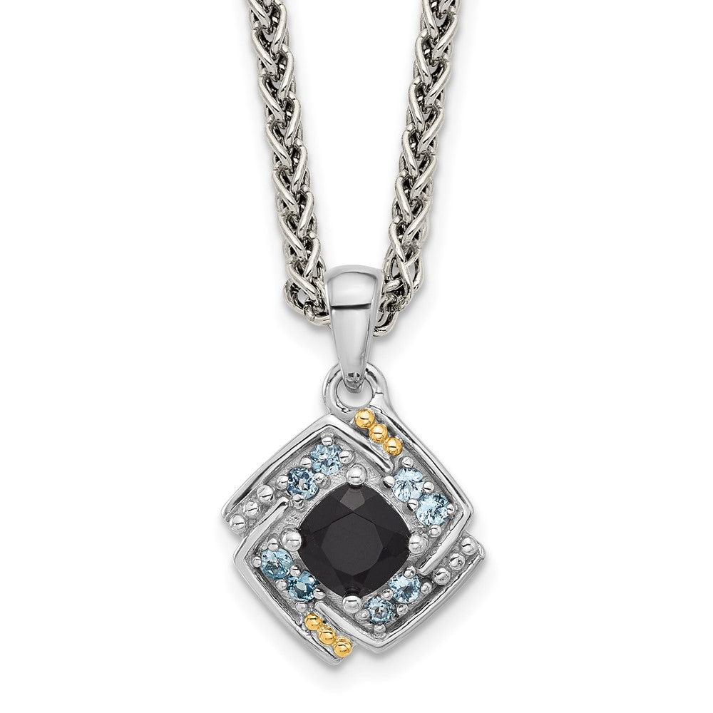 Sterlingsilber Rhodiniert-pl mit 14K/silver Bicolor.49 Onyx Und.16 Schweizer Blautopas Halskette
