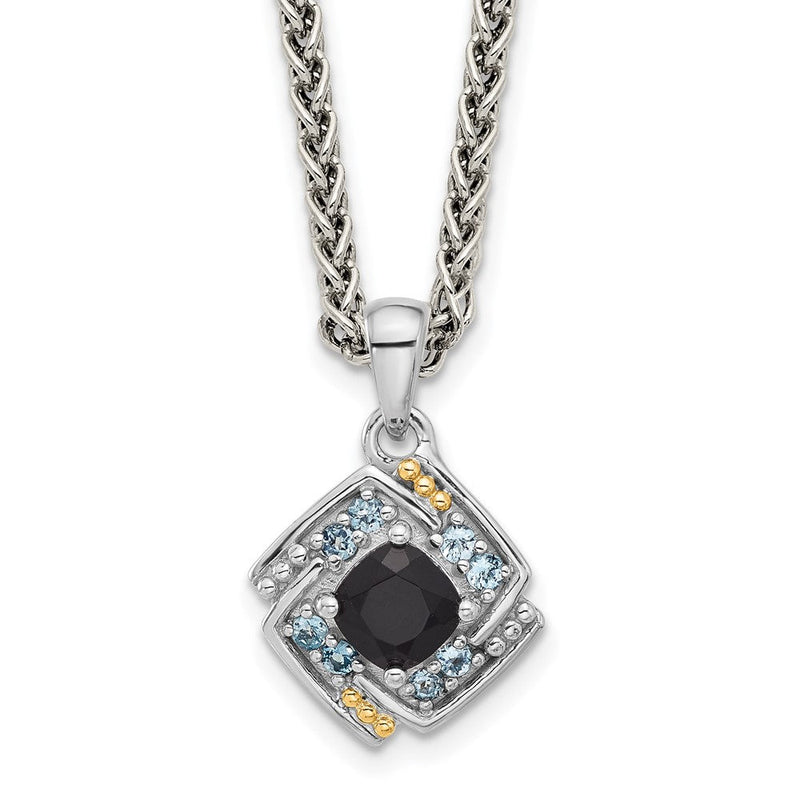 Sterlingsilber Rhodiniert-pl mit 14K/silver Bicolor.49 Onyx Und.16 Schweizer Blautopas Halskette