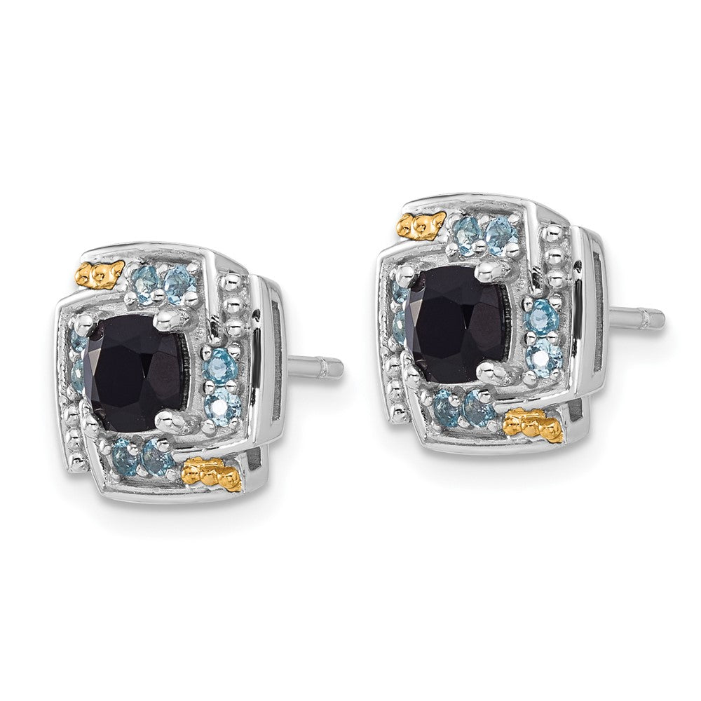 Sterlingsilber Rhodiniert-pl mit 14K/silver Bicolor.96 Onyx /.33 Schweizer Blautopas Ohrstecker
