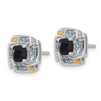 Sterlingsilber Rhodiniert-pl mit 14K/silver Bicolor.96 Onyx /.33 Schweizer Blautopas Ohrstecker