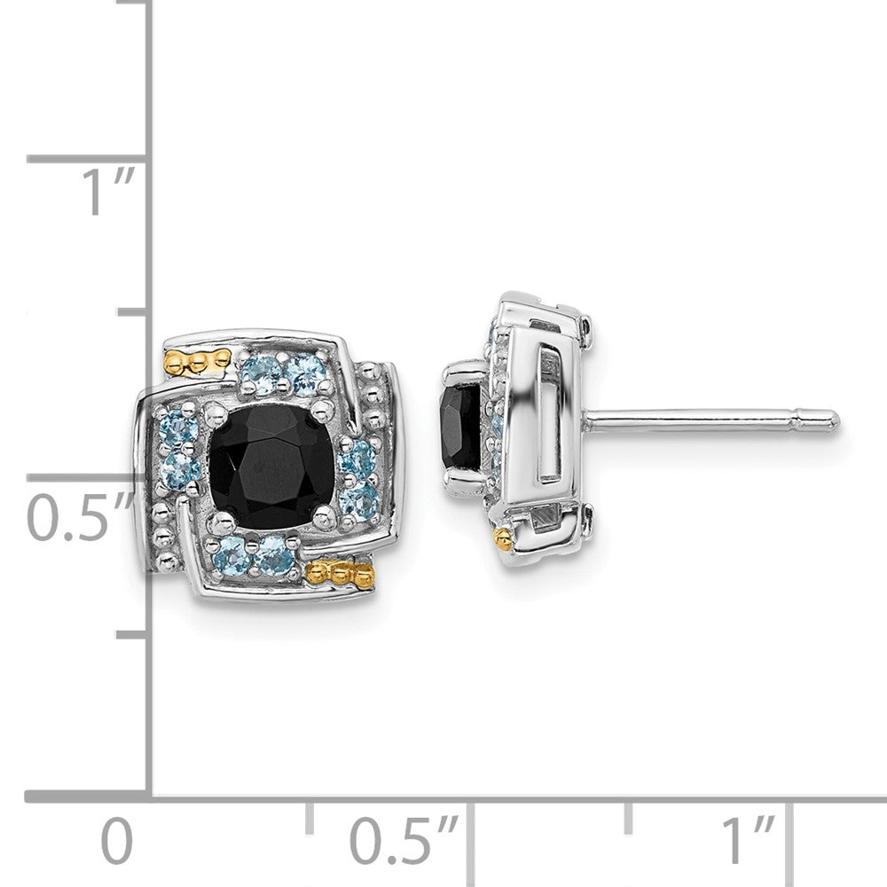 Sterlingsilber Rhodiniert-pl mit 14K/silver Bicolor.96 Onyx /.33 Schweizer Blautopas Ohrstecker