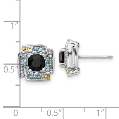 Sterlingsilber Rhodiniert-pl mit 14K/silver Bicolor.96 Onyx /.33 Schweizer Blautopas Ohrstecker