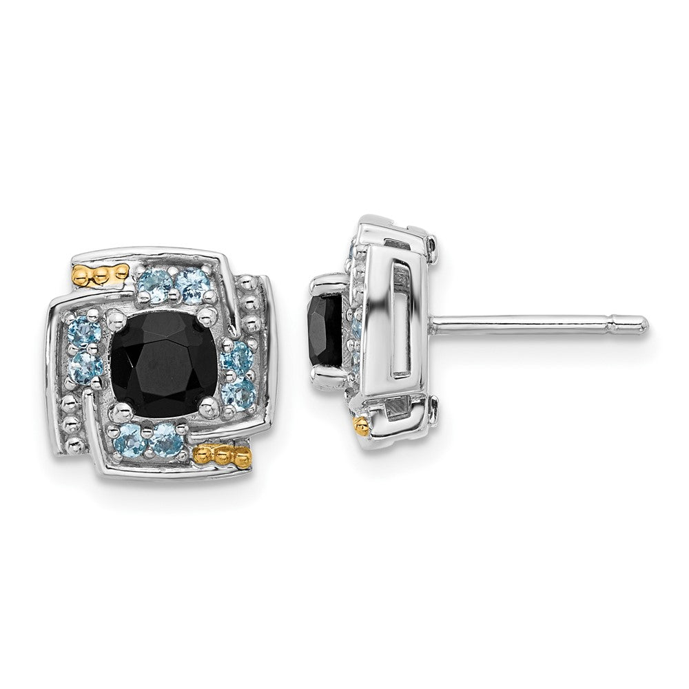 Sterlingsilber Rhodiniert-pl mit 14K/silver Bicolor.96 Onyx /.33 Schweizer Blautopas Ohrstecker