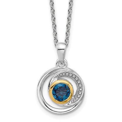 Sterlingsilber Rhodiniert mit 14K/silver Bicolor London Blautopas Halskette