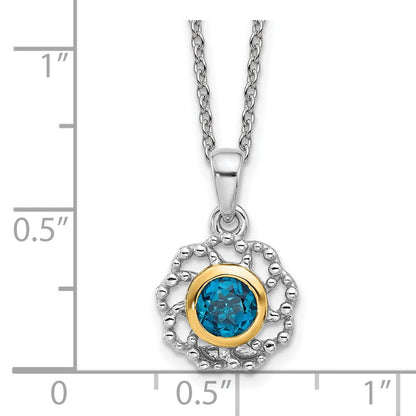 Sterlingsilber Rhodiniert mit 14K/silver Bicolor London Blautopas Halskette