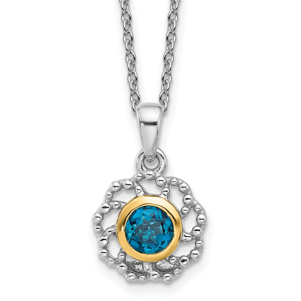 Sterlingsilber Rhodiniert mit 14K/silver Bicolor London Blautopas Halskette