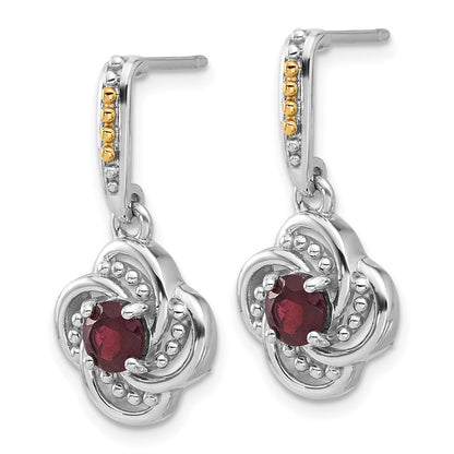 Sterlingsilber Rhodiniert mit 14K/silver Bicolor Granat Hängend Ohrstecker
