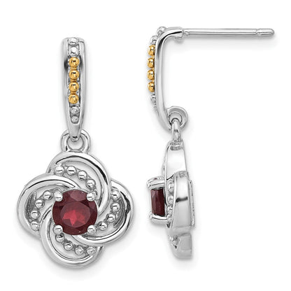 Sterlingsilber Rhodiniert mit 14K/silver Bicolor Granat Hängend Ohrstecker