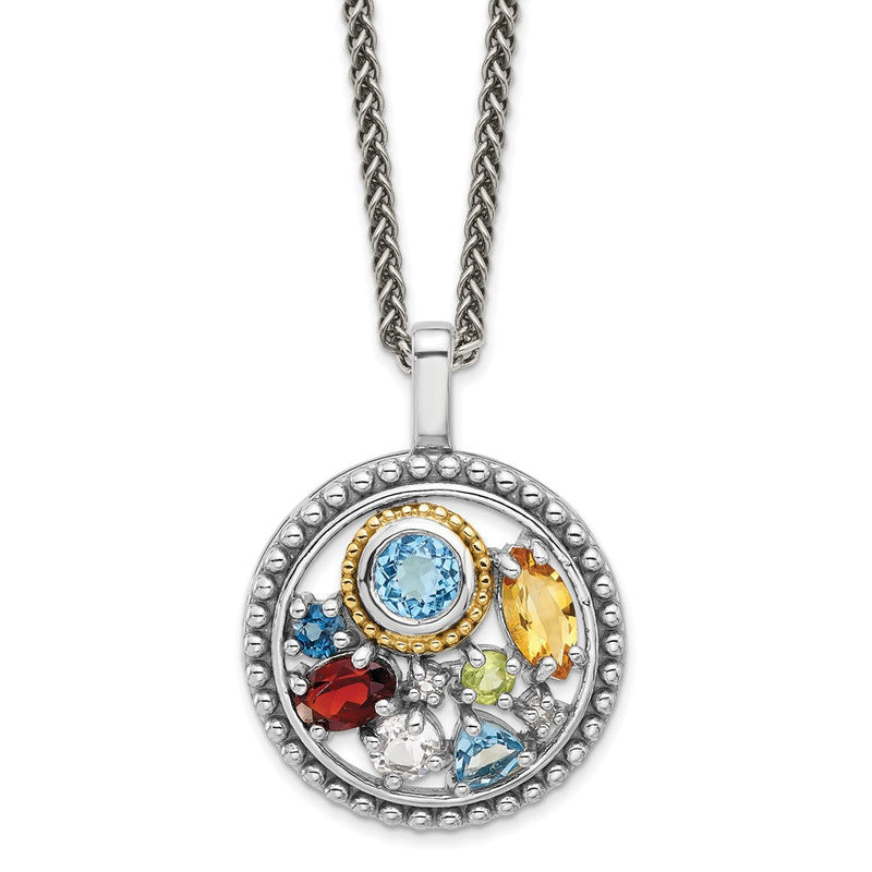 Sterlingsilber Rhodiniert-plat mit 14K/silver Bicolor.43 Ci/.93 Sbt/.14 Lbt/.13 Pe Halskette