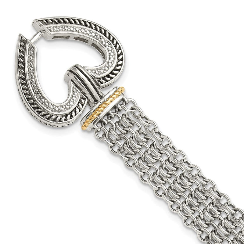 14K/silver Bicolor Shey Couture Sterlingsilber mit 14K Akzente 7.75 Zoll Antikisiert Diamant Herz Armband