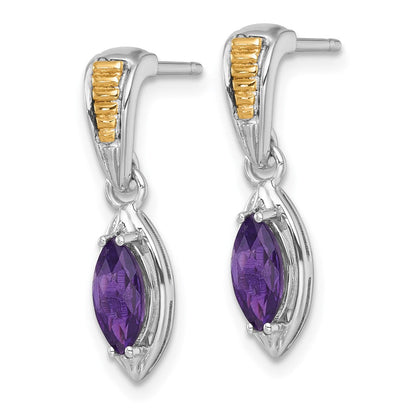 Ss Rhodiniert mit 14K/silver Bicolor Akzente Amethyst Stecker Ohrhänger