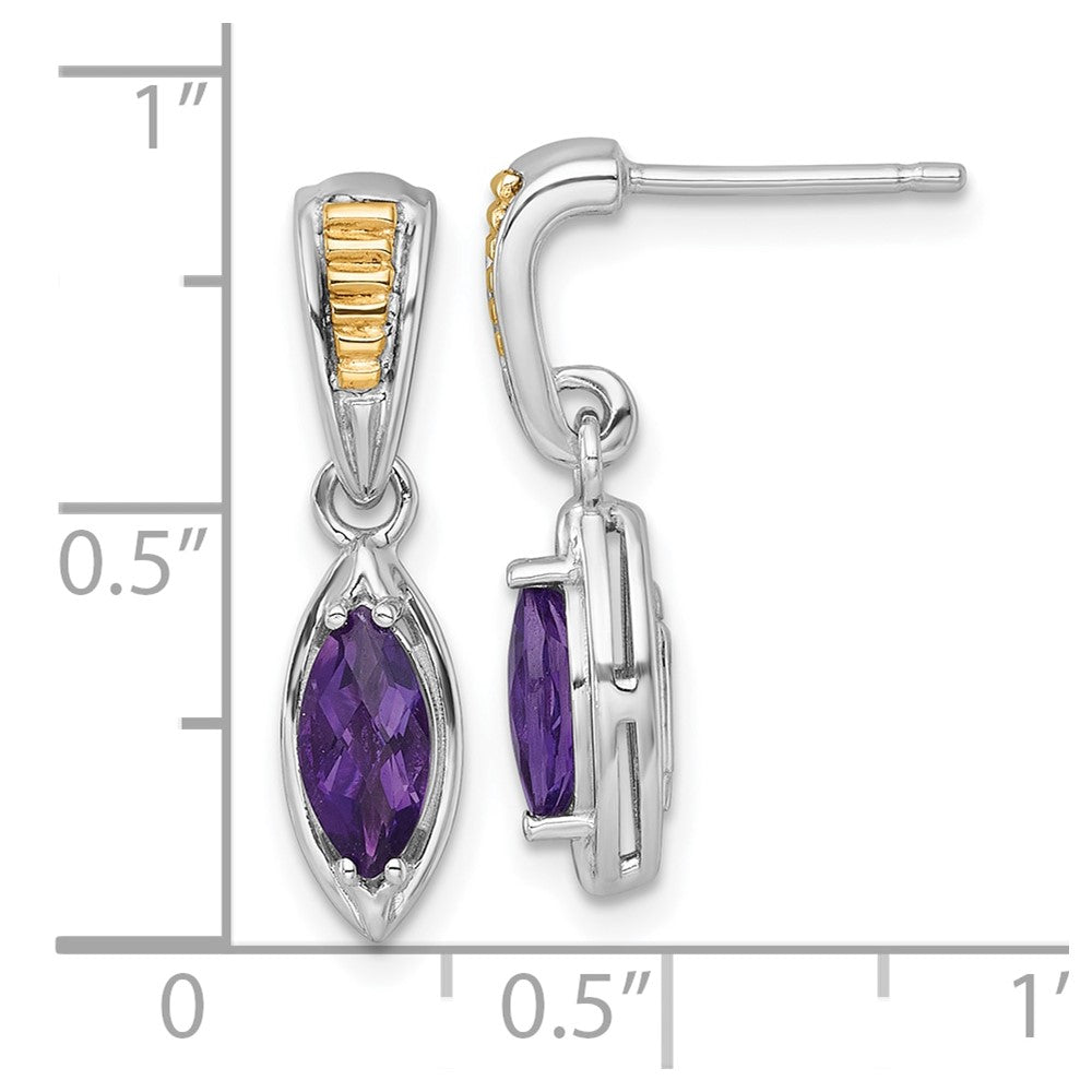 Ss Rhodiniert mit 14K/silver Bicolor Akzente Amethyst Stecker Ohrhänger