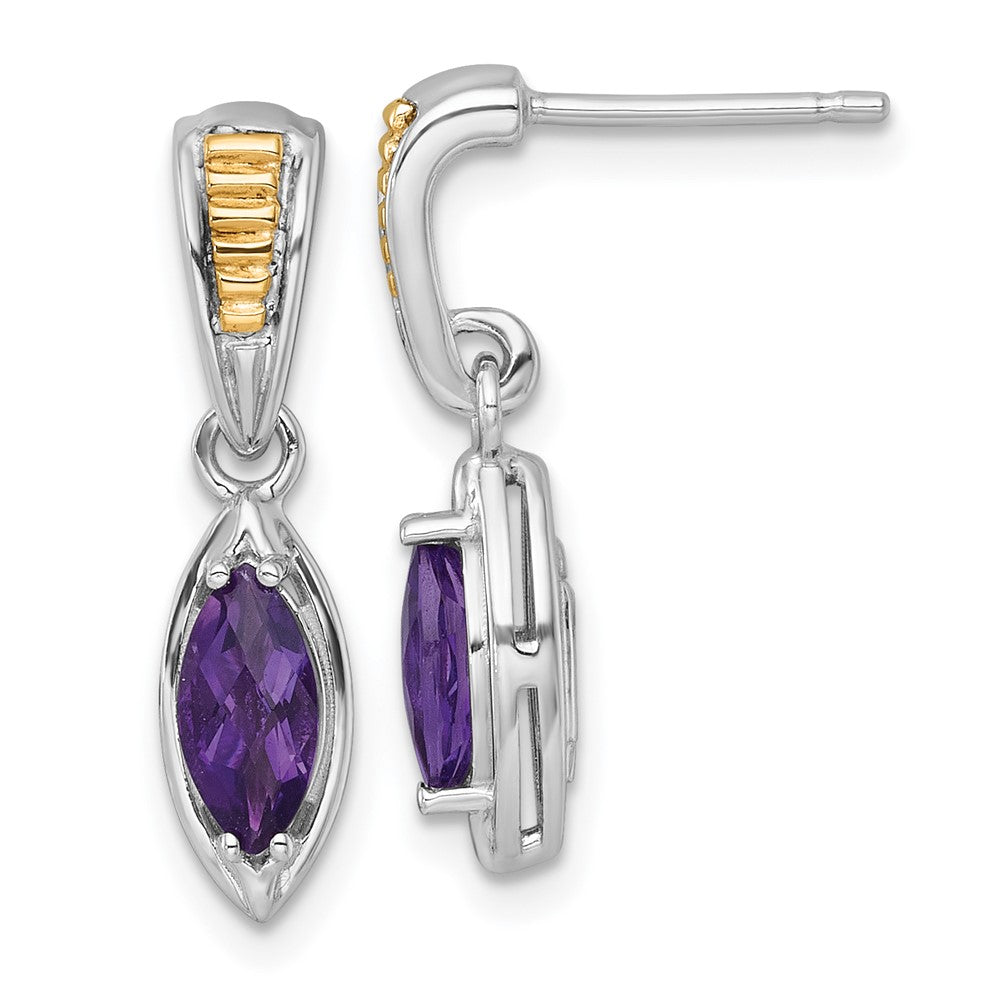 Ss Rhodiniert mit 14K/silver Bicolor Akzente Amethyst Stecker Ohrhänger