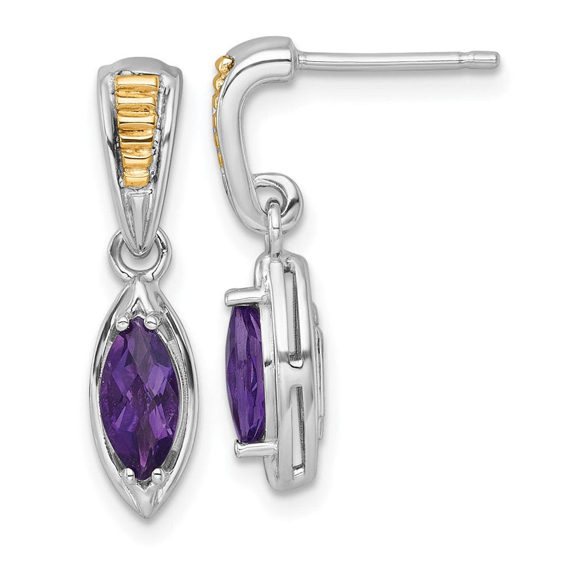 Ss Rhodiniert mit 14K/silver Bicolor Akzente Amethyst Stecker Ohrhänger