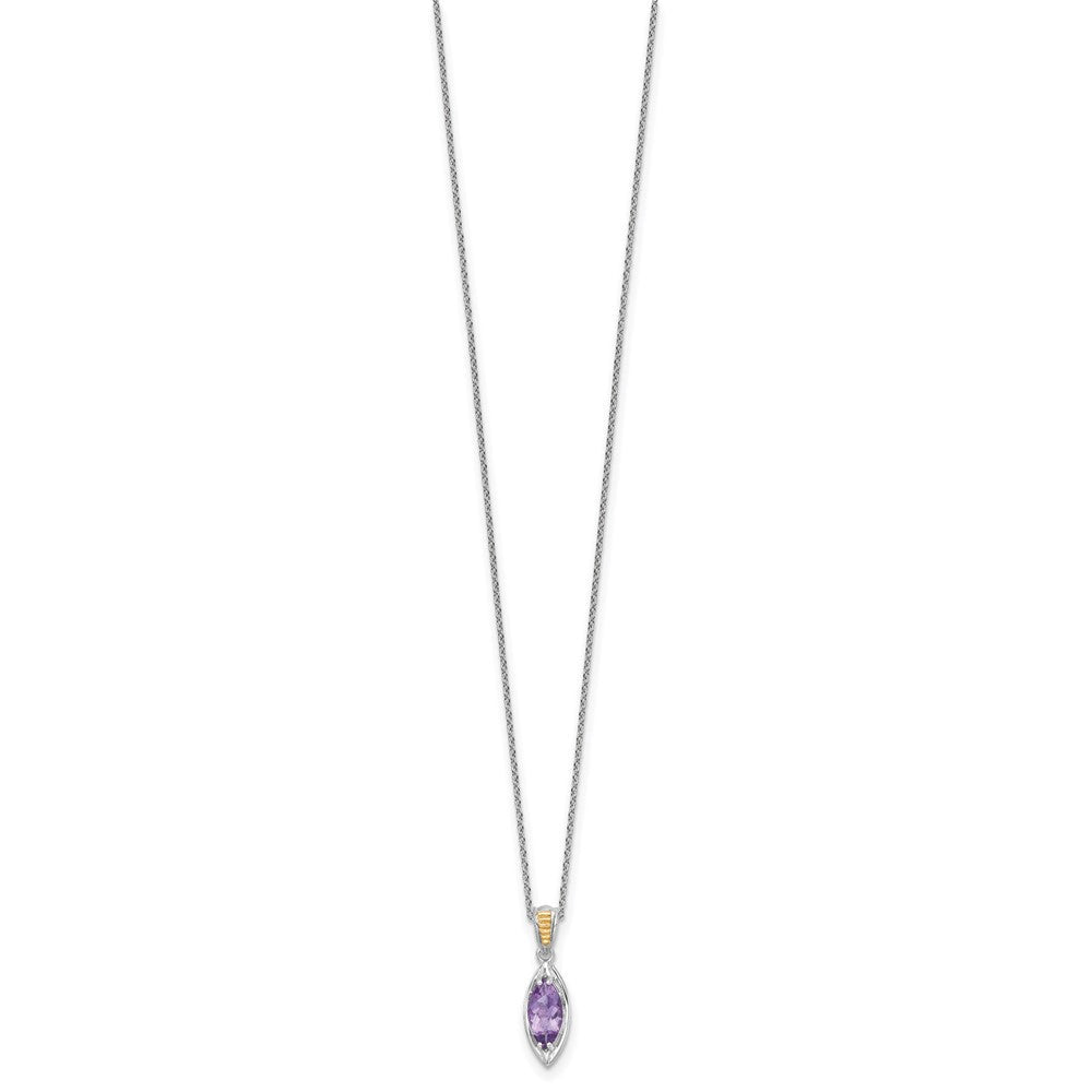 Sterlingsilber Rhodiniert mit 14K/silver Bicolor Akzente Amethyst Navette Halskette