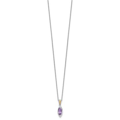 Sterlingsilber Rhodiniert mit 14K/silver Bicolor Akzente Amethyst Navette Halskette