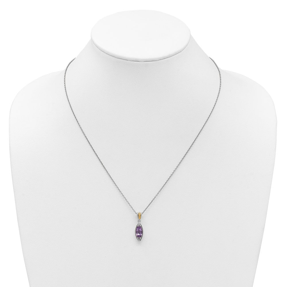 Sterlingsilber Rhodiniert mit 14K/silver Bicolor Akzente Amethyst Navette Halskette